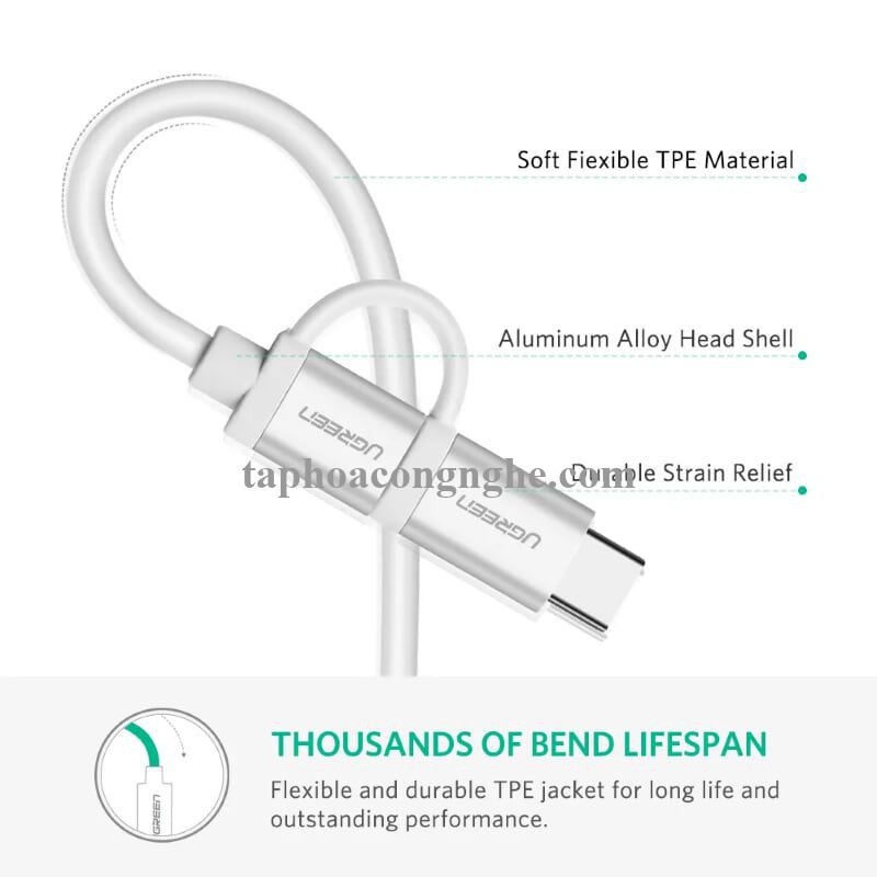 Ugreen 20871 0.5M màu trắng Dây USB 2.0 sang Type-C đầu nhôm US177 30020871